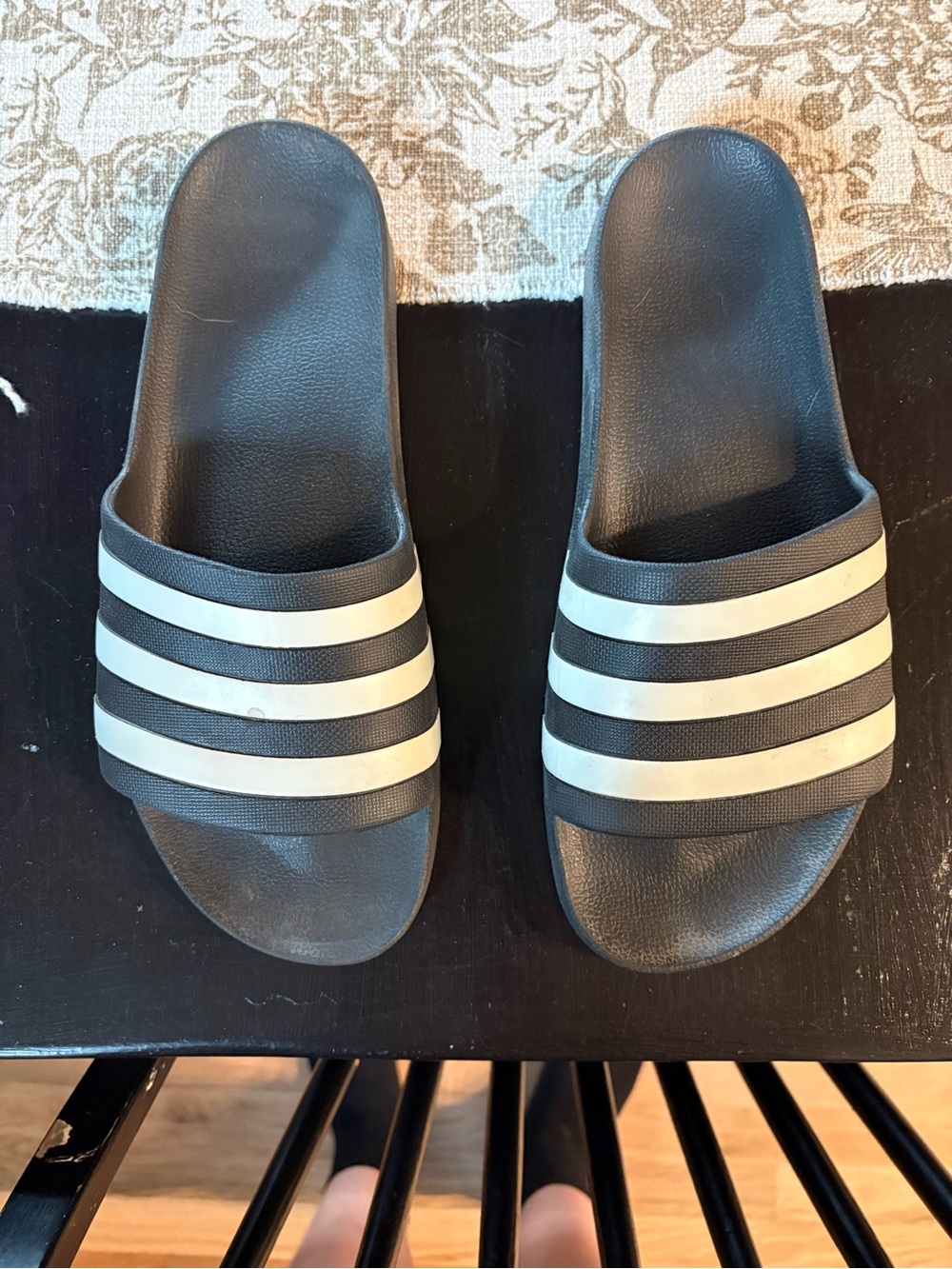 adidas Black Slide Sandals with White Stripes - Men's Casual Slides